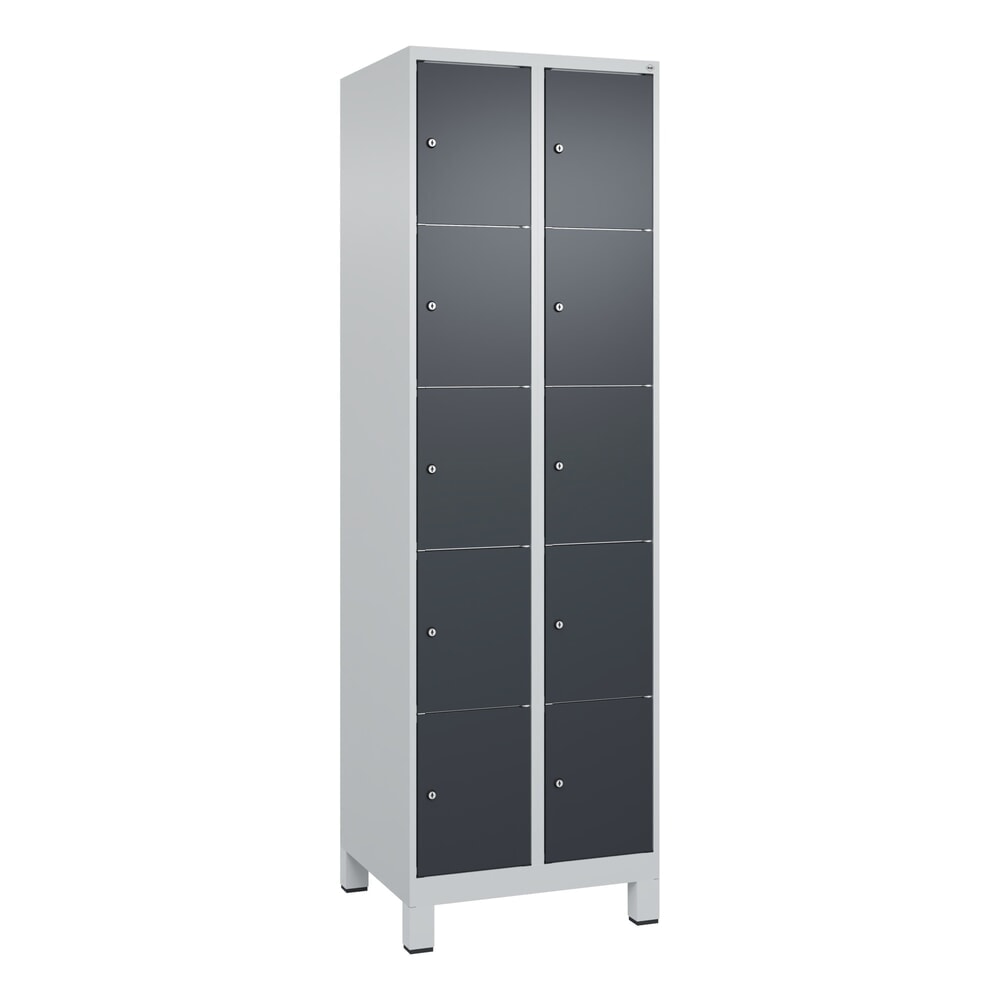 Produktabbildung Nr. 9: C+P Schließfachschrank Classic PLUS, Füße, 2 Abteile, HxBxT 1.950 x 600 x 500 mm, lichtgrau, anthrazitgrau, 10 Fächer, Zylinderschloss