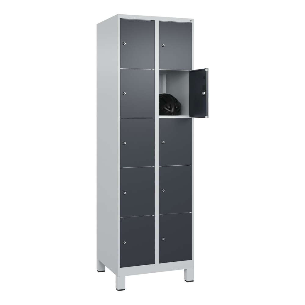 Produktabbildung Nr. 10: C+P Schließfachschrank Classic PLUS, Füße, 2 Abteile, HxBxT 1.950 x 600 x 500 mm, lichtgrau, anthrazitgrau, 10 Fächer, Zylinderschloss
