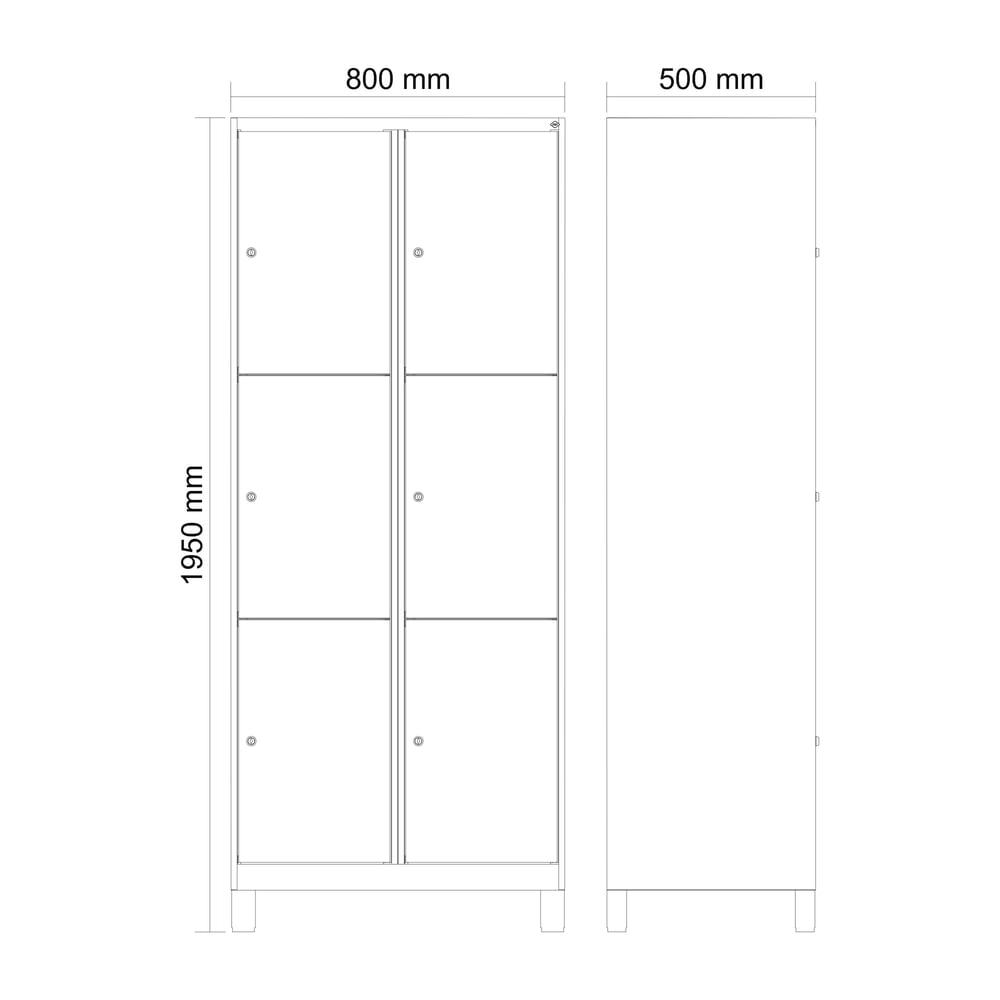 Produktabbildung Nr. 8: C+P Schließfachschrank Classic PLUS, Füße, 2 Abteile, HxBxT 1.950 x 800 x 500 mm, anthrazitgrau, lichtgrau, 6 Fächer, Zylinderschloss