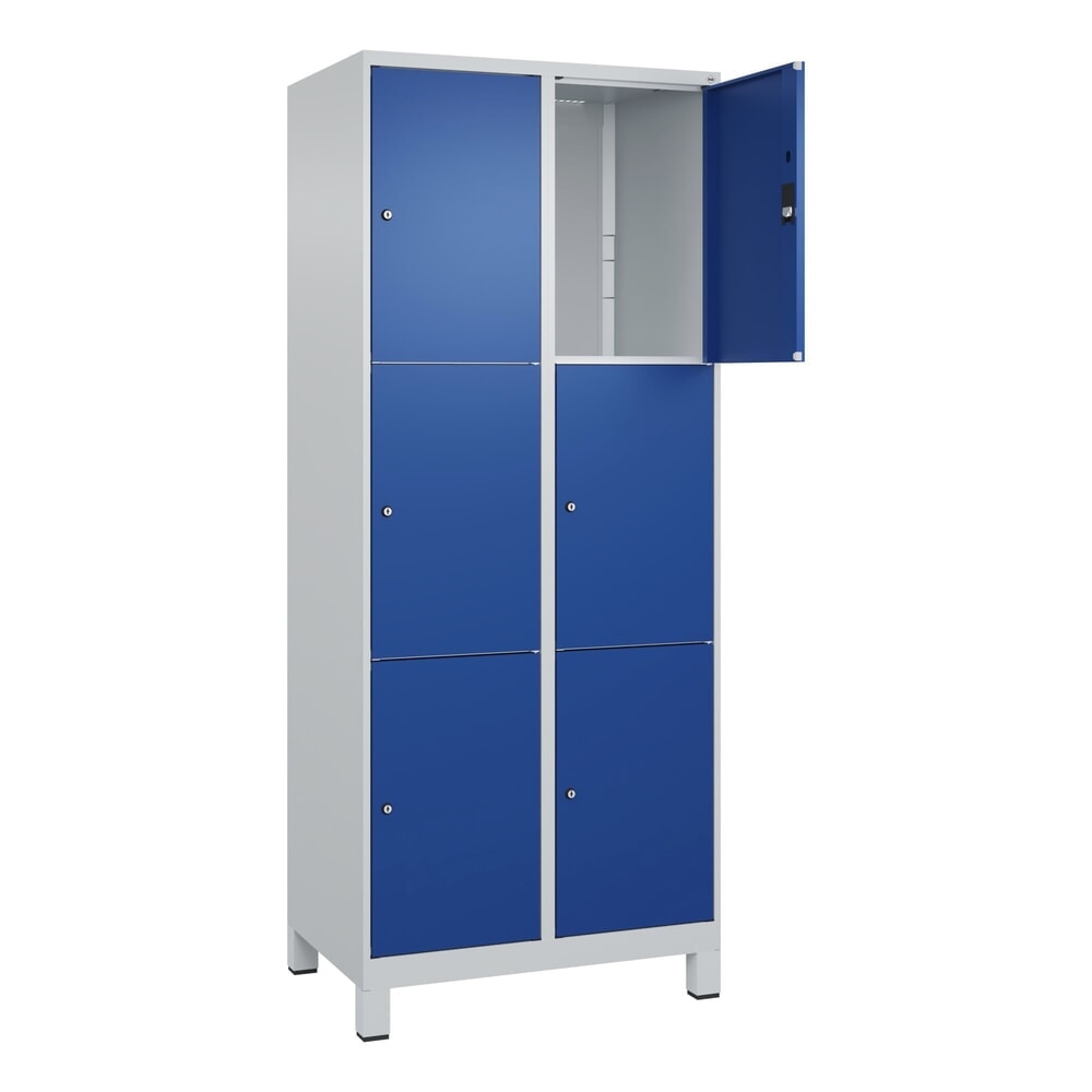 Produktabbildung: C+P Schließfachschrank Classic PLUS, Füße, 2 Abteile, HxBxT 1.950 x 800 x 500 mm, lichtgrau, enzianblau, 6 Fächer, Zylinderschloss