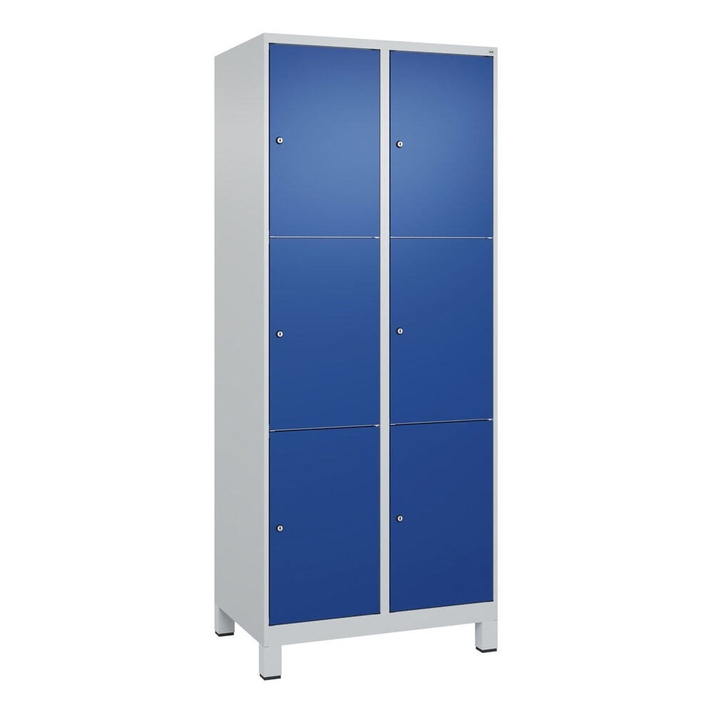 Produktabbildung Nr. 9: C+P Schließfachschrank Classic PLUS, Füße, 2 Abteile, HxBxT 1.950 x 800 x 500 mm, lichtgrau, enzianblau, 6 Fächer, Zylinderschloss