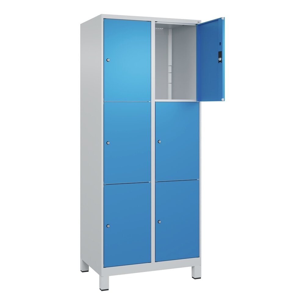 Produktabbildung: C+P Schließfachschrank Classic PLUS, Füße, 2 Abteile, HxBxT 1.950 x 800 x 500 mm, lichtgrau, lichtblau, 6 Fächer, Zylinderschloss