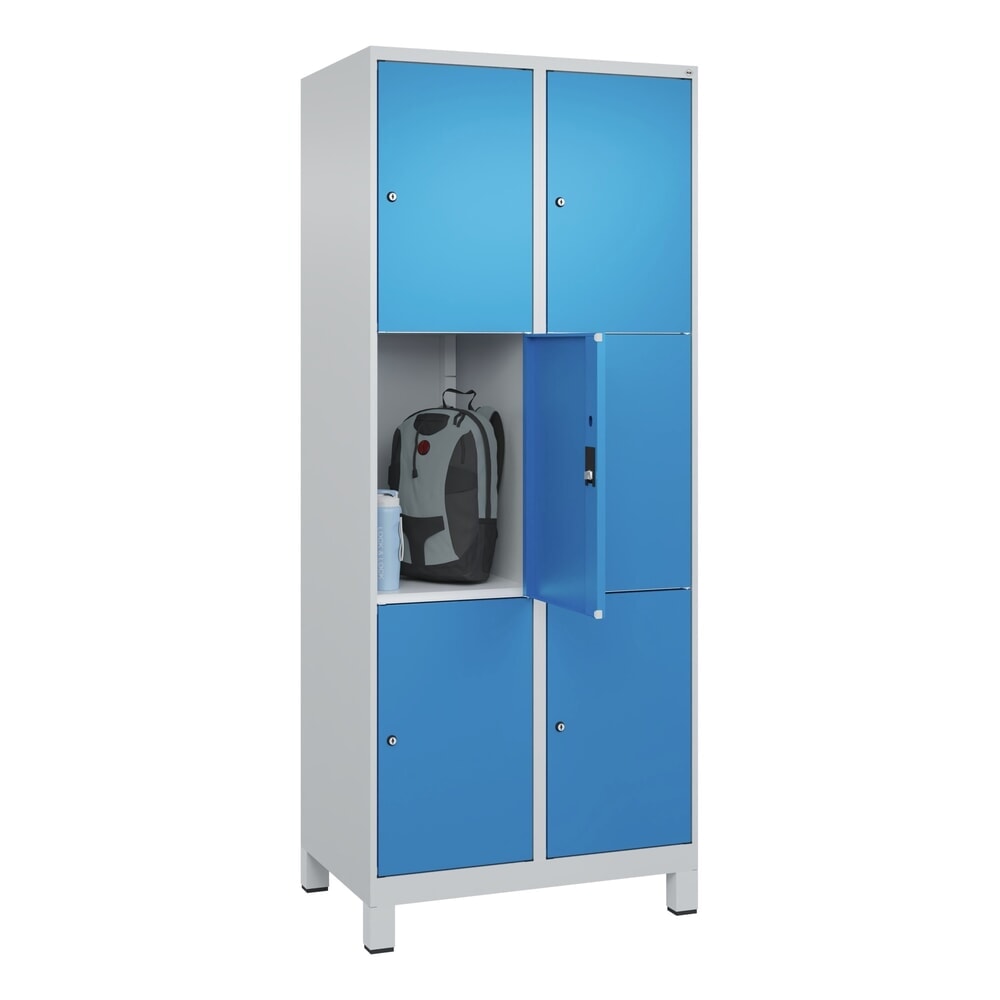 Produktabbildung Nr. 10: C+P Schließfachschrank Classic PLUS, Füße, 2 Abteile, HxBxT 1.950 x 800 x 500 mm, lichtgrau, lichtblau, 6 Fächer, Zylinderschloss