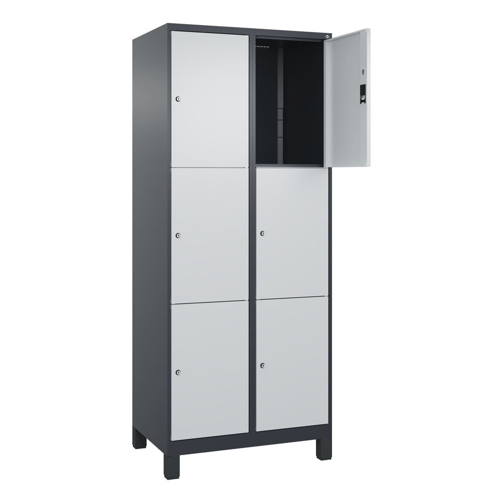 Produktabbildung Nr. 1: C+P Schließfachschrank Classic PLUS, Füße, 2 Abteile, HxBxT 1.950 x 800 x 500 mm, anthrazitgrau, lichtgrau, 6 Fächer, Zylinderschloss