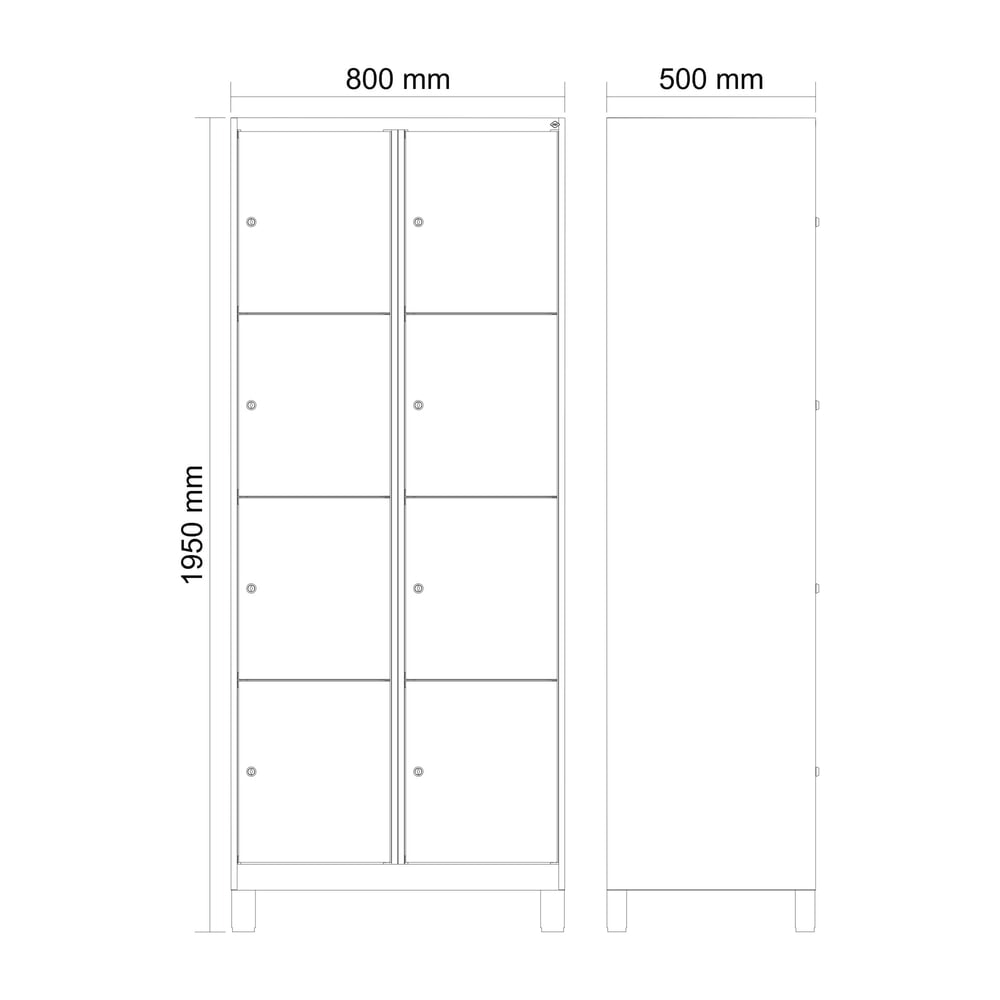 Produktabbildung Nr. 8: C+P Schließfachschrank Classic PLUS, Füße, 2 Abteile, HxBxT 1.950 x 800 x 500 mm, lichtgrau, anthrazitgrau, 8 Fächer, Zylinderschloss