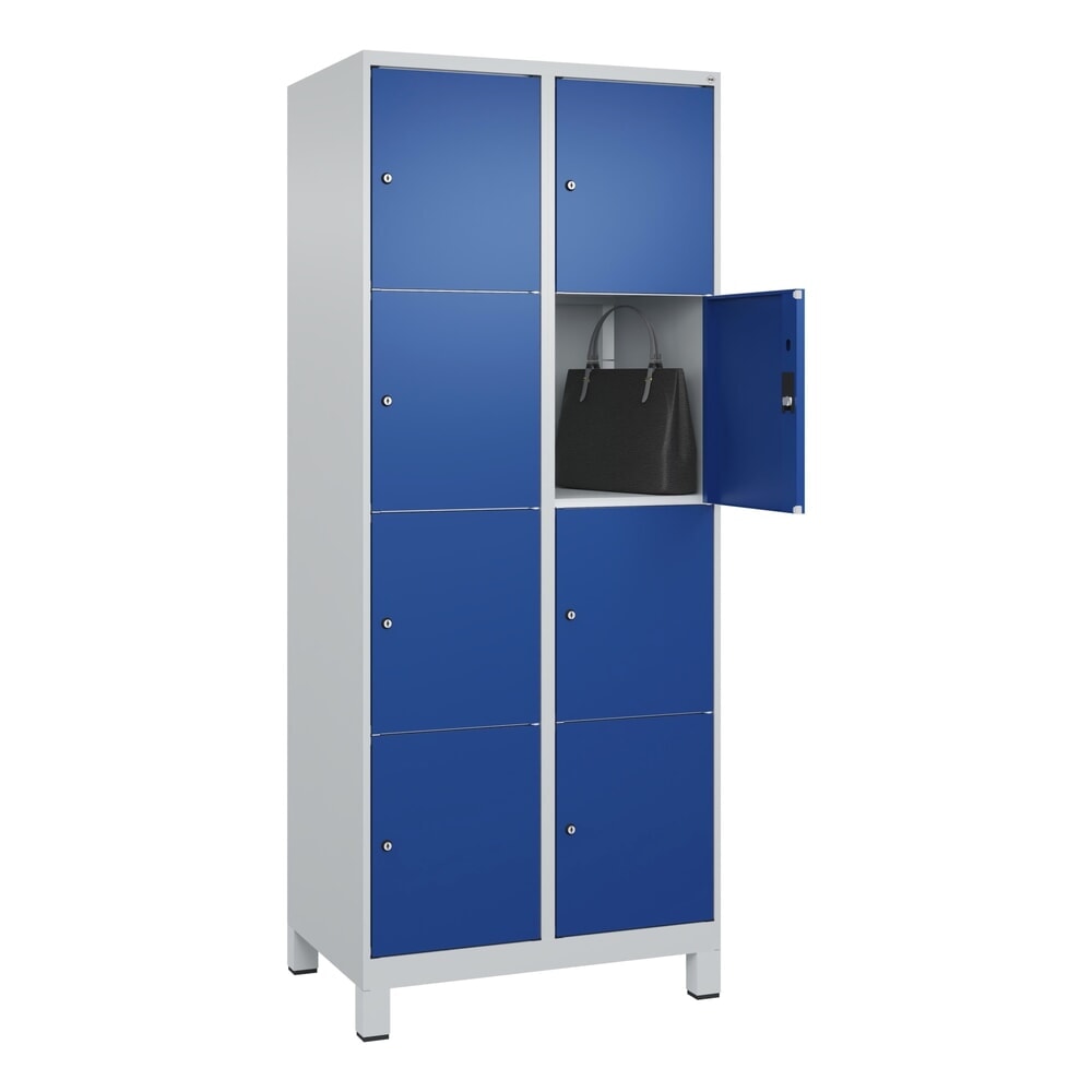 Produktabbildung Nr. 10: C+P Schließfachschrank Classic PLUS, Füße, 2 Abteile, HxBxT 1.950 x 800 x 500 mm, lichtgrau, enzianblau, 8 Fächer, Zylinderschloss