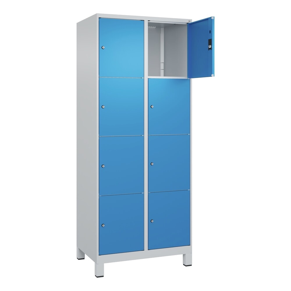 Produktabbildung: C+P Schließfachschrank Classic PLUS, Füße, 2 Abteile, HxBxT 1.950 x 800 x 500 mm, lichtgrau, lichtblau, 8 Fächer, Zylinderschloss