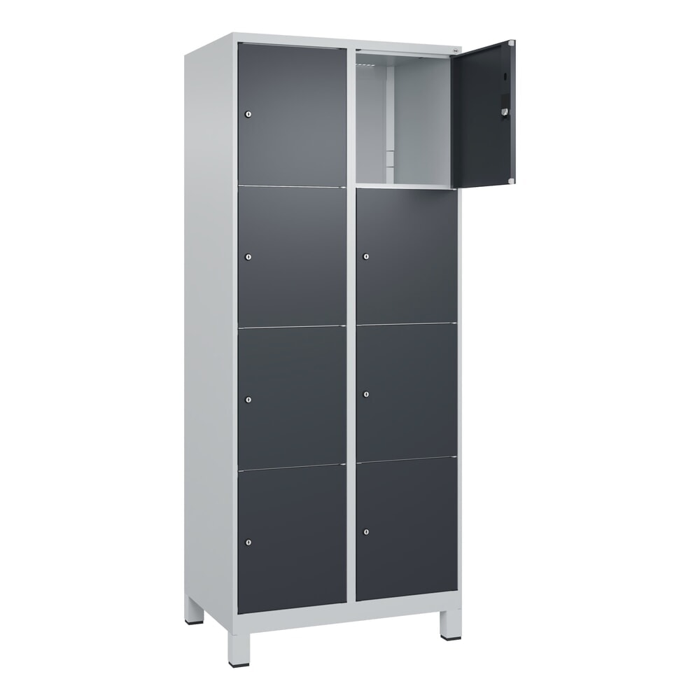 Produktabbildung: C+P Schließfachschrank Classic PLUS, Füße, 2 Abteile, HxBxT 1.950 x 800 x 500 mm, lichtgrau, anthrazitgrau, 8 Fächer, Zylinderschloss