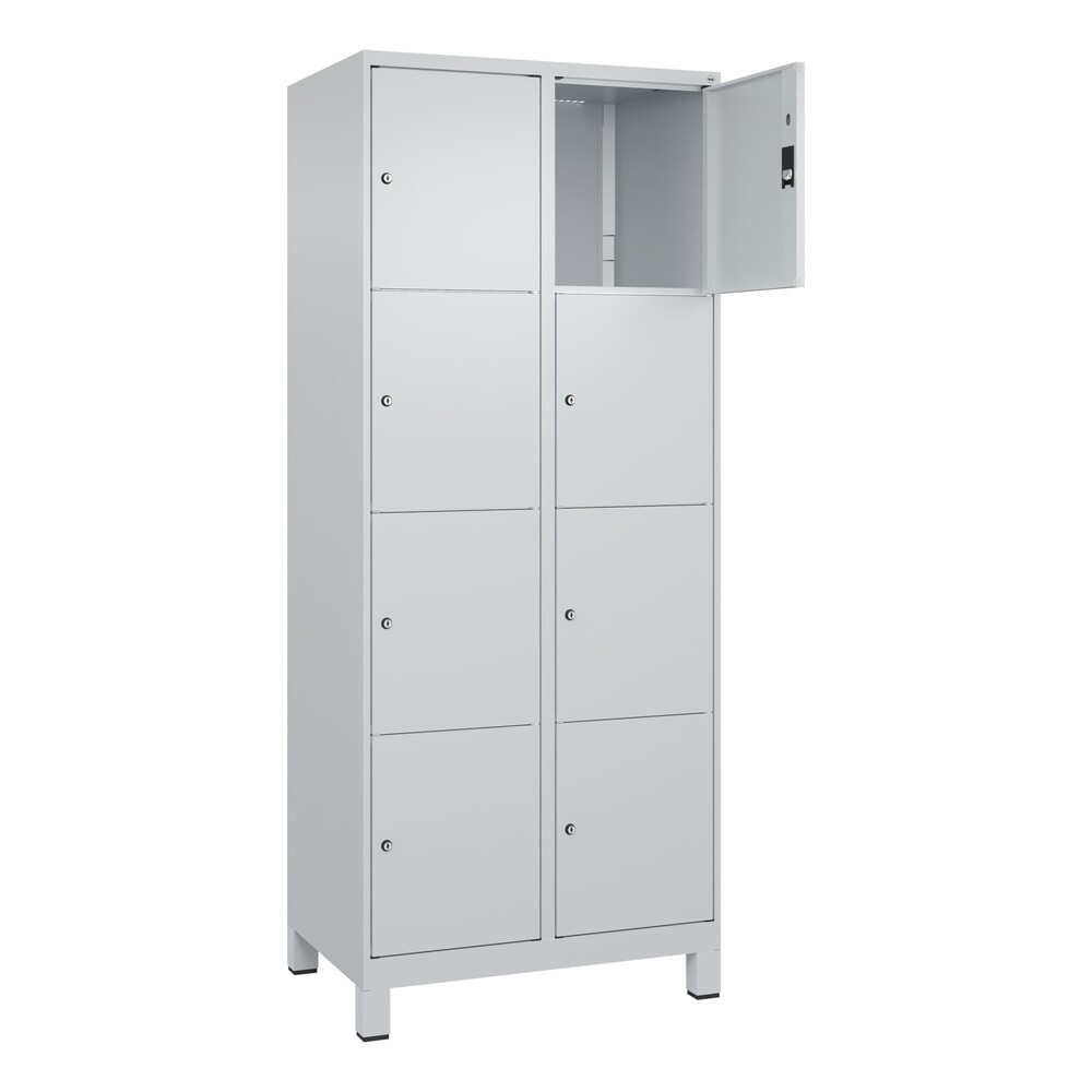 Produktabbildung: C+P Schließfachschrank Classic PLUS, Füße, 2 Abteile, HxBxT 1.950 x 800 x 500 mm, lichtgrau, lichtgrau, 8 Fächer, Zylinderschloss