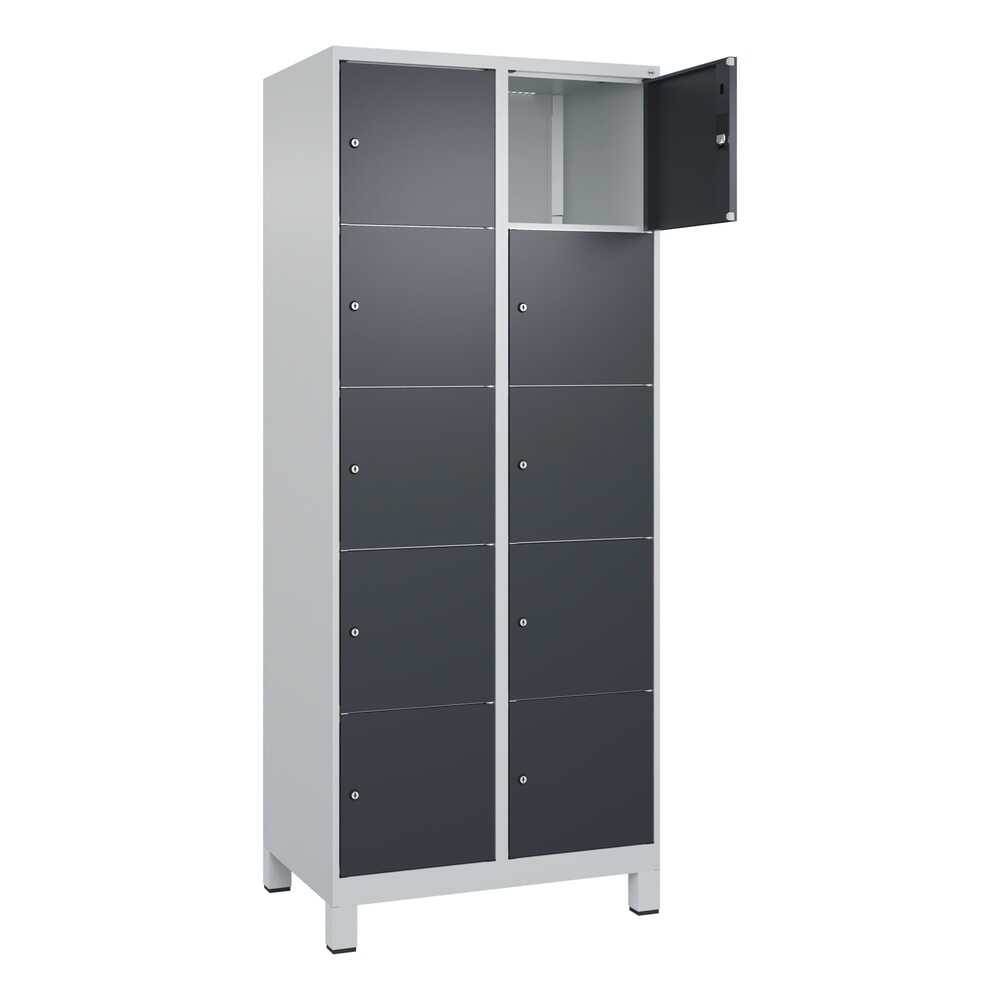 Produktabbildung: C+P Schließfachschrank Classic PLUS, Füße, 2 Abteile, HxBxT 1.950 x 800 x 500 mm, lichtgrau, anthrazitgrau, 10 Fächer, Zylinderschloss