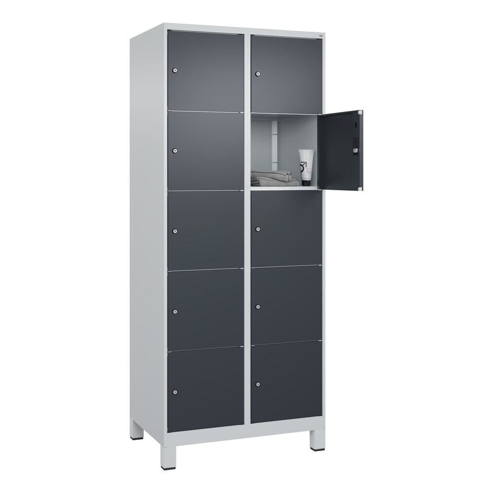 Produktabbildung Nr. 10: C+P Schließfachschrank Classic PLUS, Füße, 2 Abteile, HxBxT 1.950 x 800 x 500 mm, lichtgrau, anthrazitgrau, 10 Fächer, Zylinderschloss