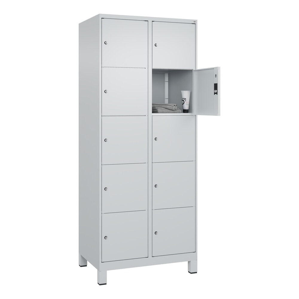 Produktabbildung Nr. 10: C+P Schließfachschrank Classic PLUS, Füße, 2 Abteile, HxBxT 1.950 x 800 x 500 mm, lichtgrau, lichtgrau, 10 Fächer, Zylinderschloss