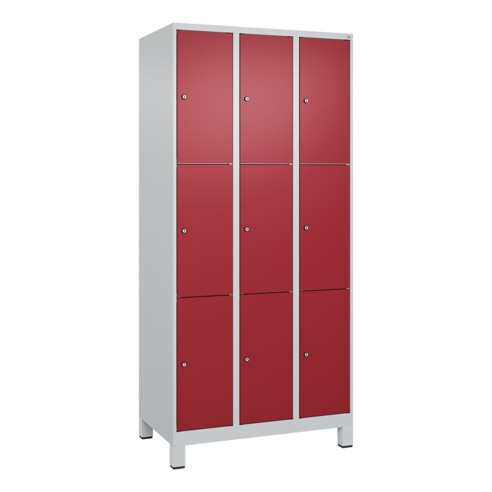 Produktabbildung Nr. 8: C+P Schließfachschrank Classic PLUS, Füße, 3 Abteile, HxBxT 1.950 x 900 x 500 mm, lichtgrau, rubinrot, 9 Fächer, Zylinderschloss