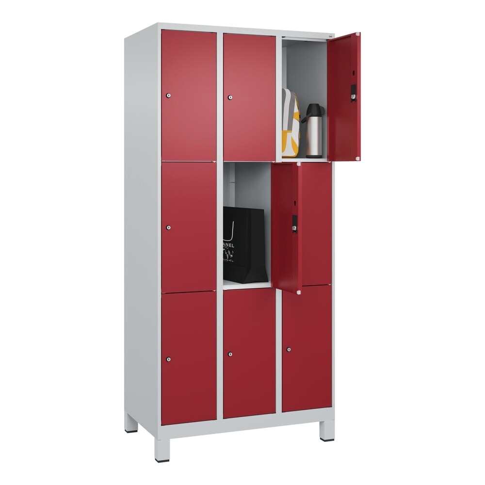 Produktabbildung Nr. 9: C+P Schließfachschrank Classic PLUS, Füße, 3 Abteile, HxBxT 1.950 x 900 x 500 mm, lichtgrau, rubinrot, 9 Fächer, Zylinderschloss