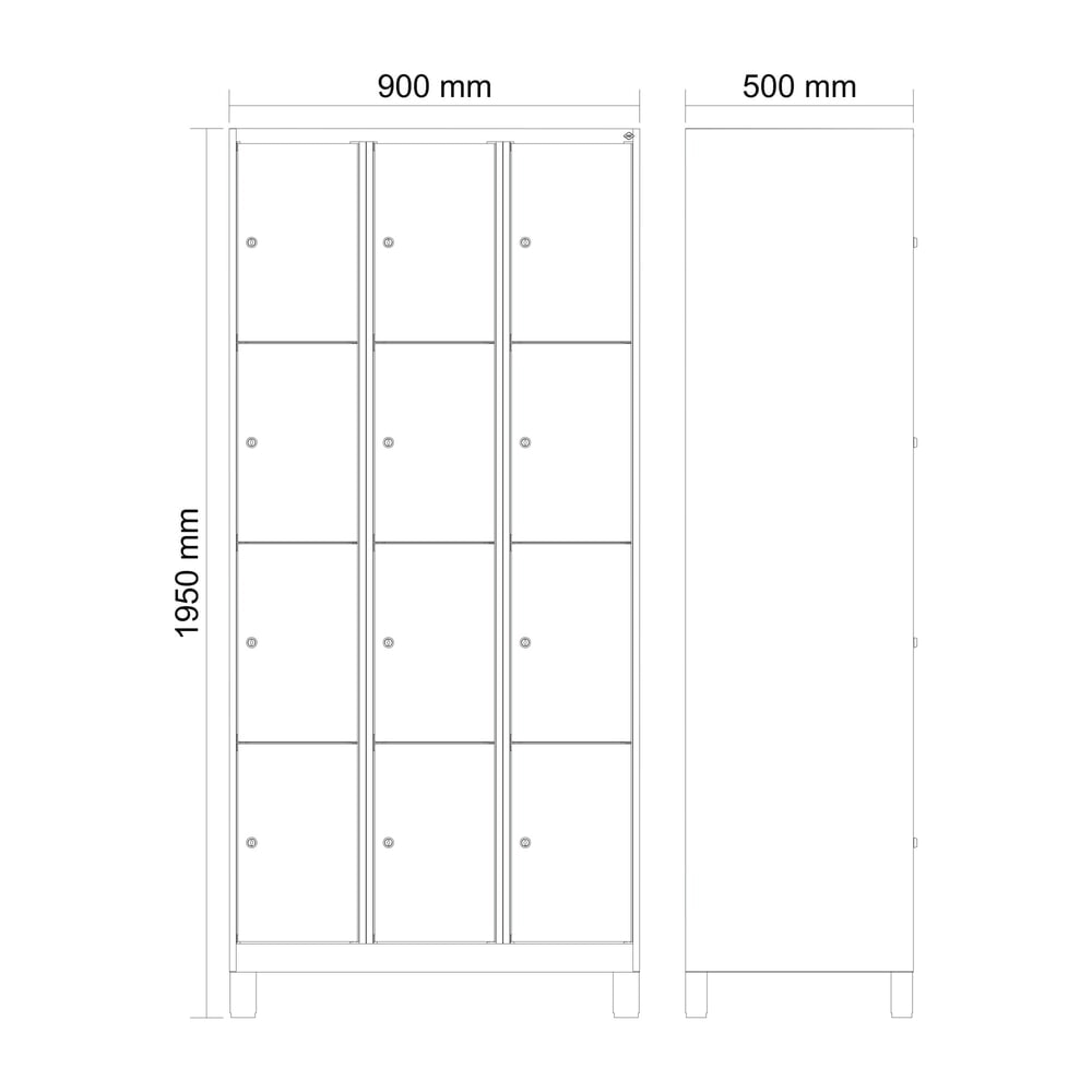 Produktabbildung Nr. 8: C+P Schließfachschrank Classic PLUS, Füße, 3 Abteile, HxBxT 1.950 x 900 x 500 mm, lichtgrau, anthrazitgrau, 12 Fächer, Zylinderschloss