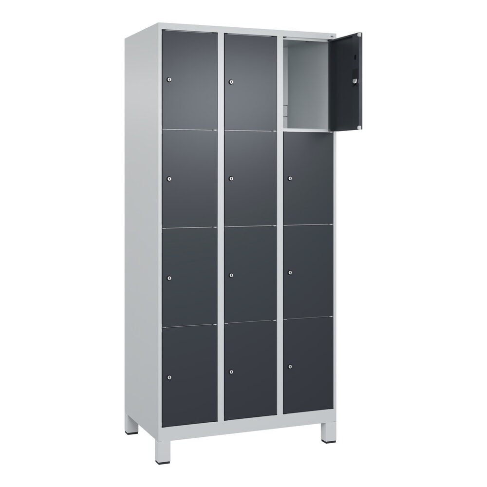 Produktabbildung Nr. 1: C+P Schließfachschrank Classic PLUS, Füße, 3 Abteile, HxBxT 1.950 x 900 x 500 mm, lichtgrau, anthrazitgrau, 12 Fächer, Zylinderschloss