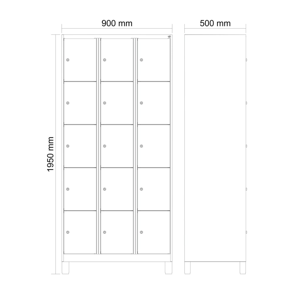 Produktabbildung Nr. 8: C+P Schließfachschrank Classic PLUS, Füße, 3 Abteile, HxBxT 1.950 x 900 x 500 mm, lichtgrau, anthrazitgrau, 15 Fächer, Zylinderschloss