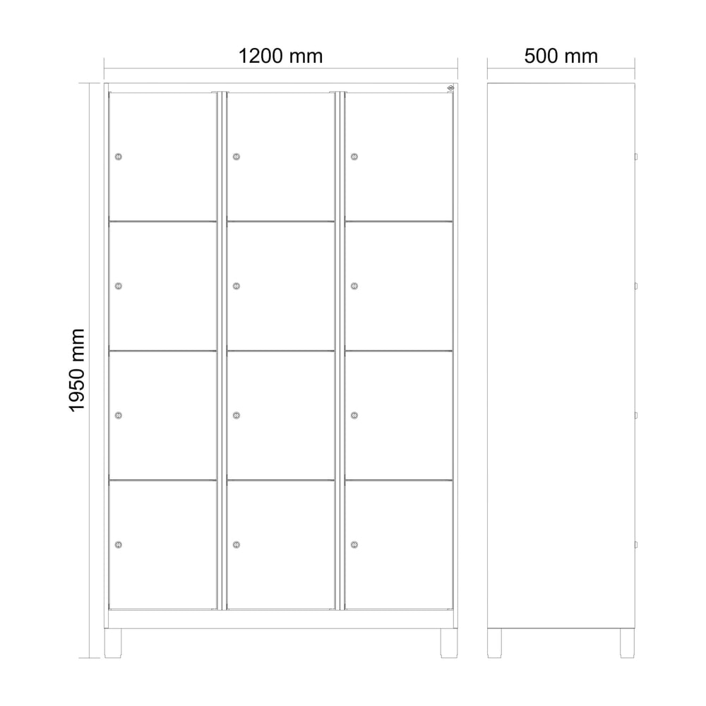 Produktabbildung Nr. 8: C+P Schließfachschrank Classic PLUS, Füße, 3 Abteile, HxBxT 1.950 x 1.200 x 500 mm, lichtgrau, enzianblau, 12 Fächer, Zylinderschloss