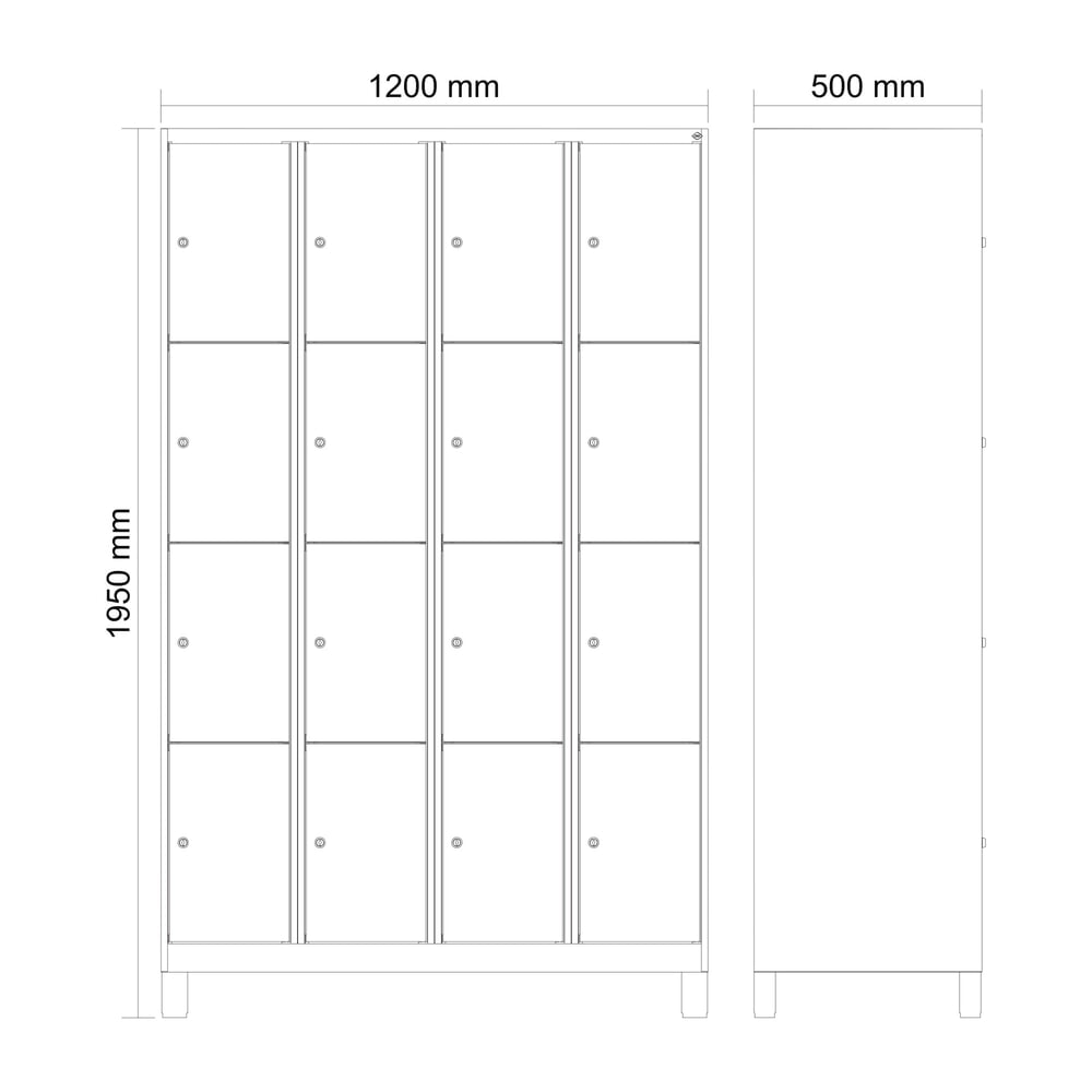 Produktabbildung Nr. 8: C+P Schließfachschrank Classic PLUS, Füße, 4 Abteile, HxBxT 1.950 x 1.200 x 500 mm, lichtgrau, clowngrün, 16 Fächer, Zylinderschloss