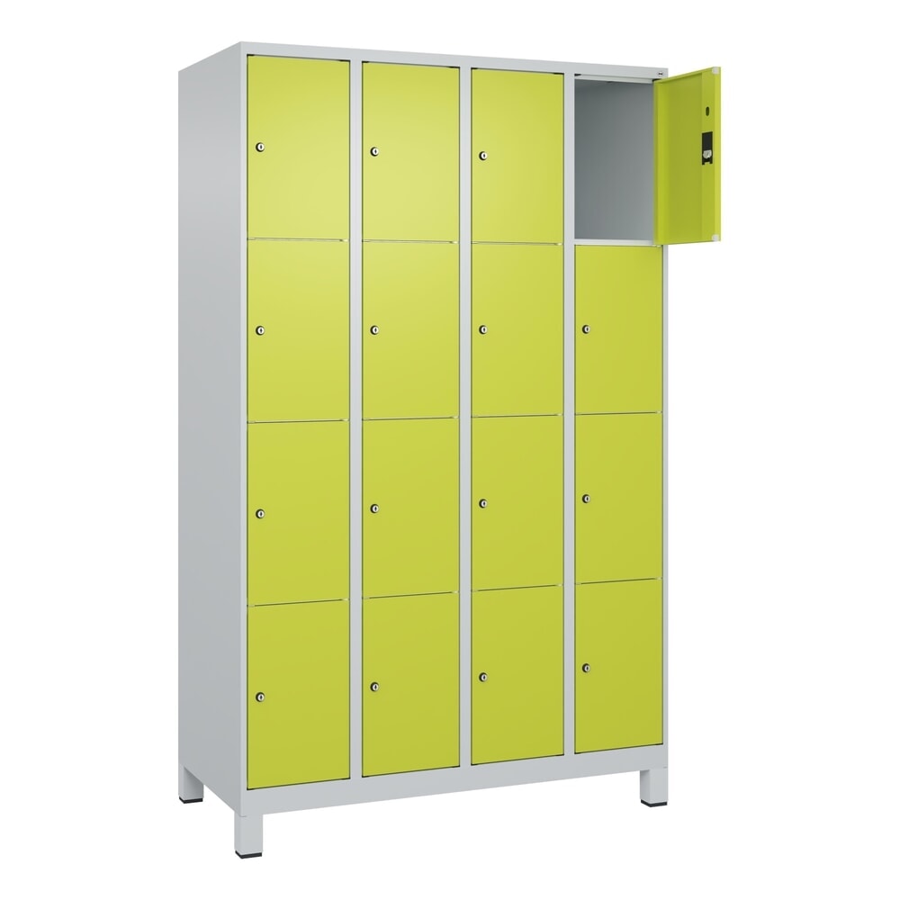 Produktabbildung Nr. 1: C+P Schließfachschrank Classic PLUS, Füße, 4 Abteile, HxBxT 1.950 x 1.200 x 500 mm, lichtgrau, clowngrün, 16 Fächer, Zylinderschloss