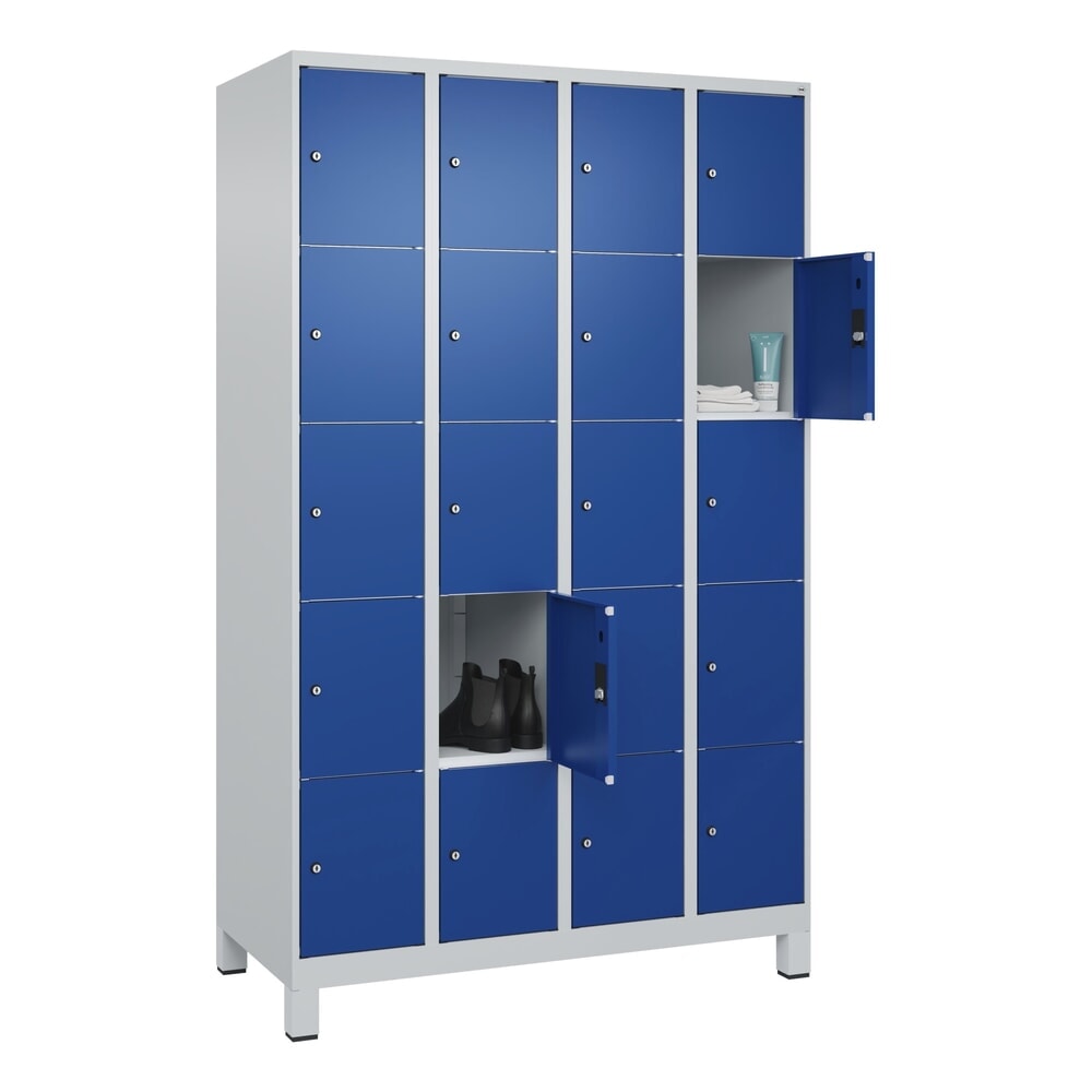 Produktabbildung Nr. 10: C+P Schließfachschrank Classic PLUS, Füße, 4 Abteile, HxBxT 1.950 x 1.200 x 500 mm, lichtgrau, enzianblau, 20 Fächer, Zylinderschloss