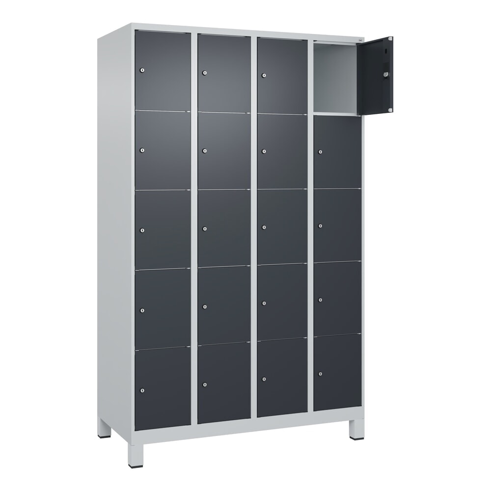 Produktabbildung: C+P Schließfachschrank Classic PLUS, Füße, 4 Abteile, HxBxT 1.950 x 1.200 x 500 mm, lichtgrau, anthrazitgrau, 20 Fächer, Zylinderschloss