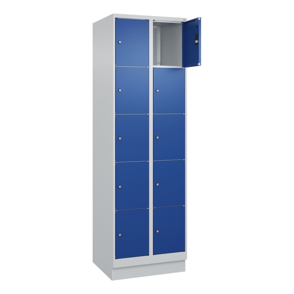 Produktabbildung Nr. 1: C+P Schließfachschrank Classic PLUS, Sockel, 2 Abteile, HxBxT 1.950 x 600 x 500 mm, lichtgrau, enzianblau, 10 Fächer, Zylinderschloss