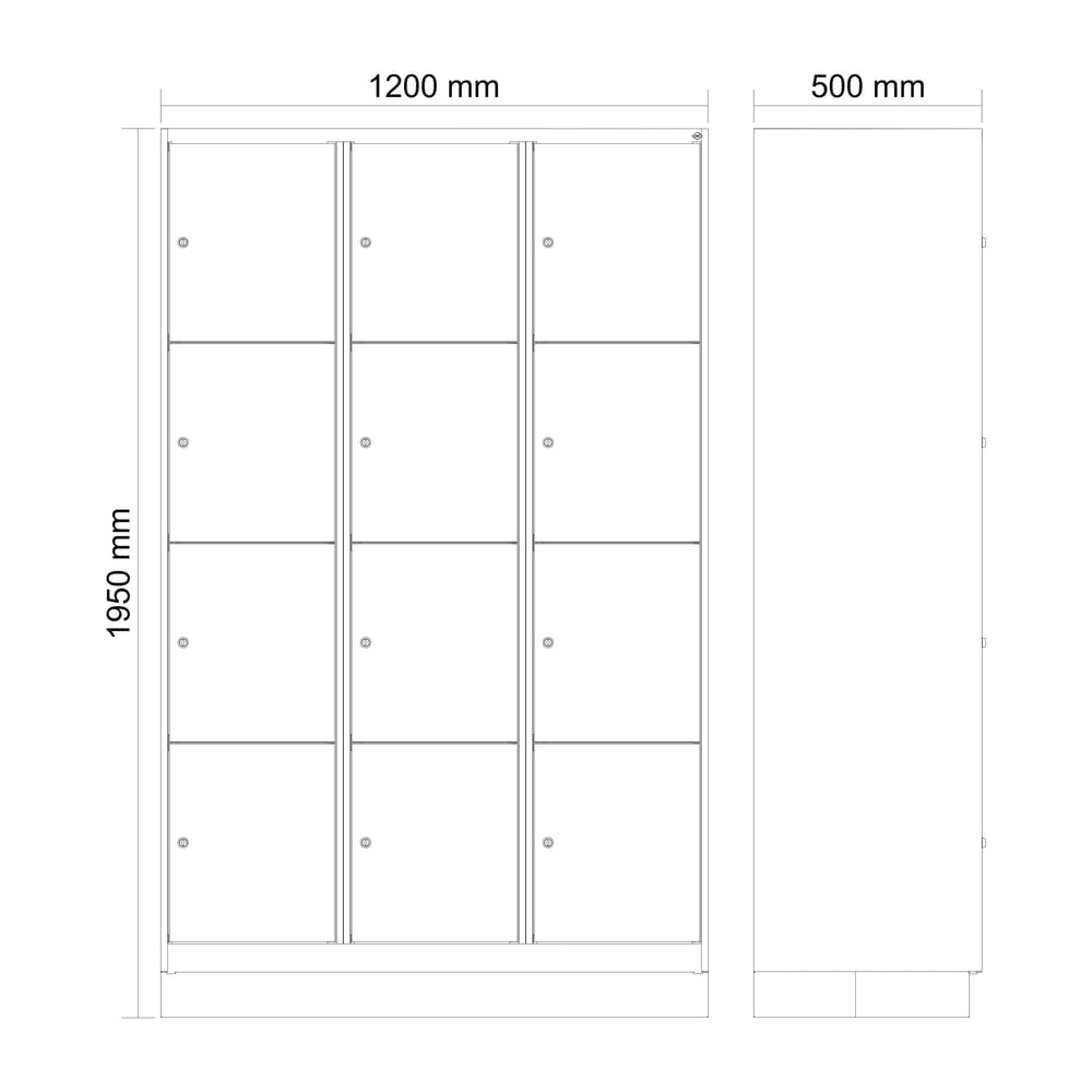 Produktabbildung Nr. 8: C+P Schließfachschrank Classic PLUS, Sockel, 3 Abteile, HxBxT 1.950 x 1.200 x 500 mm, lichtgrau, lichtgrau, 12 Fächer, Zylinderschloss