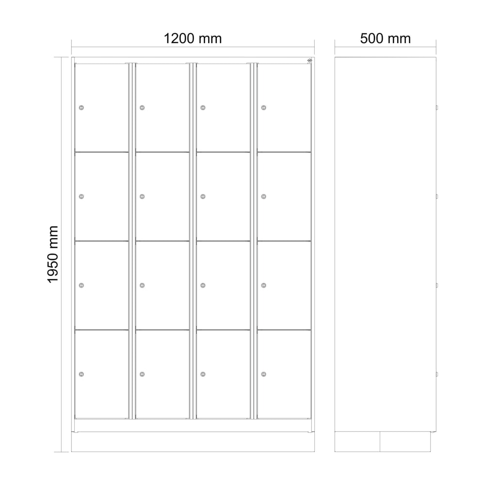 Produktabbildung Nr. 8: C+P Schließfachschrank Classic PLUS, Sockel, 4 Abteile, HxBxT 1.950 x 1.200 x 500 mm, lichtgrau, lichtblau, 16 Fächer, Zylinderschloss