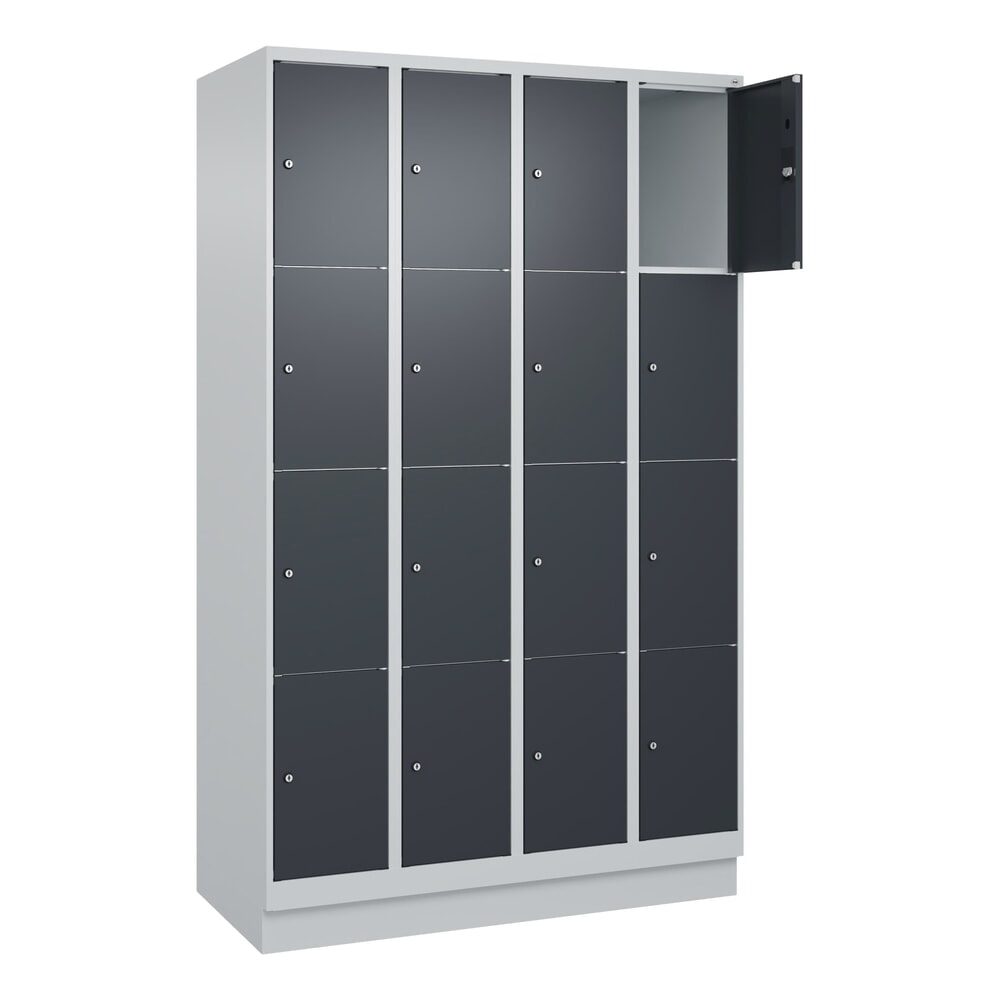 Produktabbildung Nr. 1: C+P Schließfachschrank Classic PLUS, Sockel, 4 Abteile, HxBxT 1.950 x 1.200 x 500 mm, lichtgrau, anthrazitgrau, 16 Fächer, Zylinderschloss