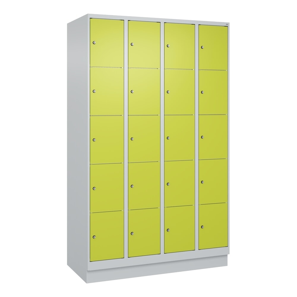 Produktabbildung Nr. 9: C+P Schließfachschrank Classic PLUS, Sockel, 4 Abteile, HxBxT 1.950 x 1.200 x 500 mm, lichtgrau, clowngrün, 20 Fächer, Zylinderschloss