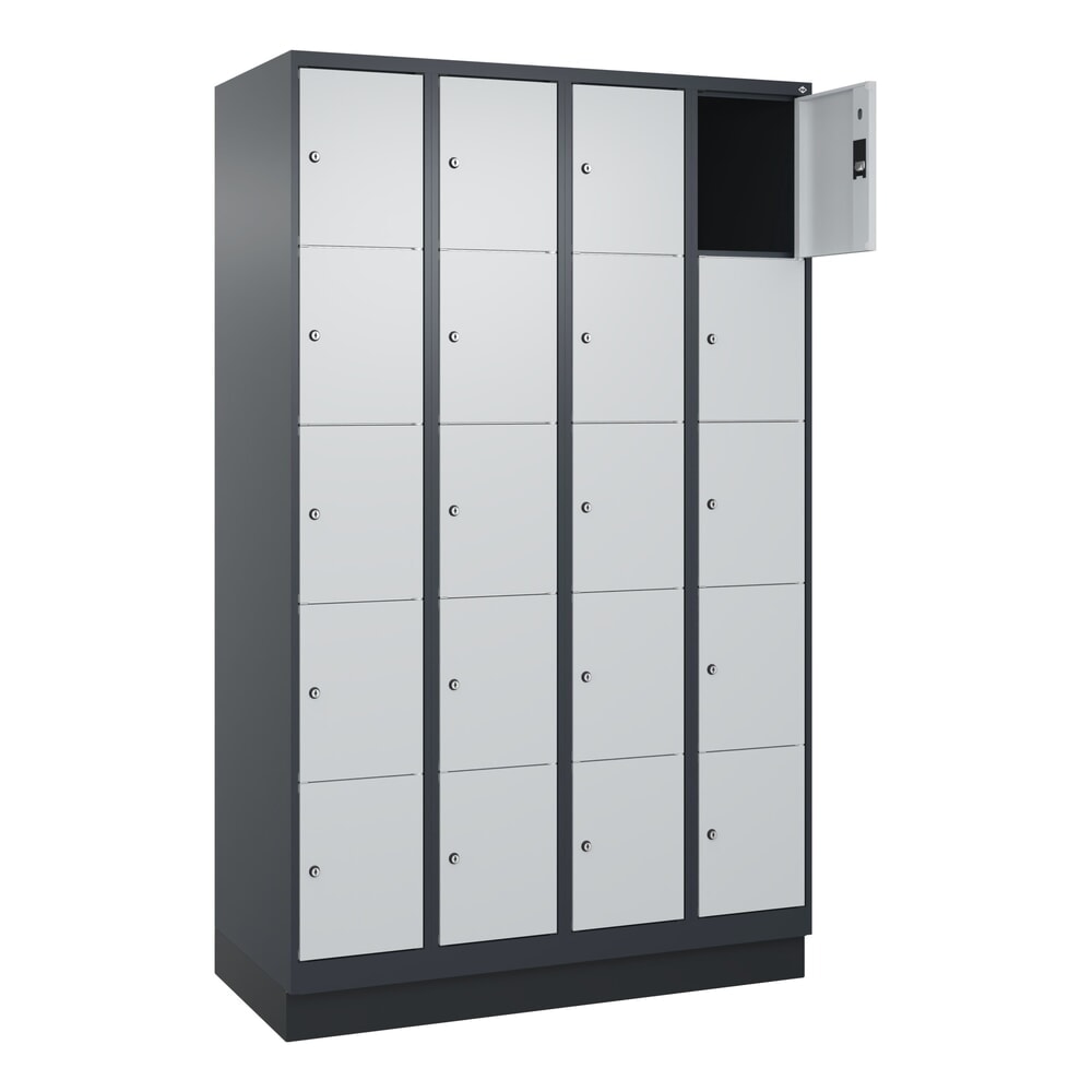 Produktabbildung Nr. 1: C+P Schließfachschrank Classic PLUS, Sockel, 4 Abteile, HxBxT 1.950 x 1.200 x 500 mm, anthrazitgrau, lichtgrau, 20 Fächer, Zylinderschloss