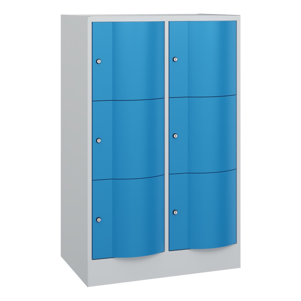 Produktabbildung Nr. 1: C+P Schließfachschrank mit "rabaukensicheren" Türen, 2 x 3 Fächer, HxBxT 1.225 x 770 x 540 mm, lichtgrau, lichtblau