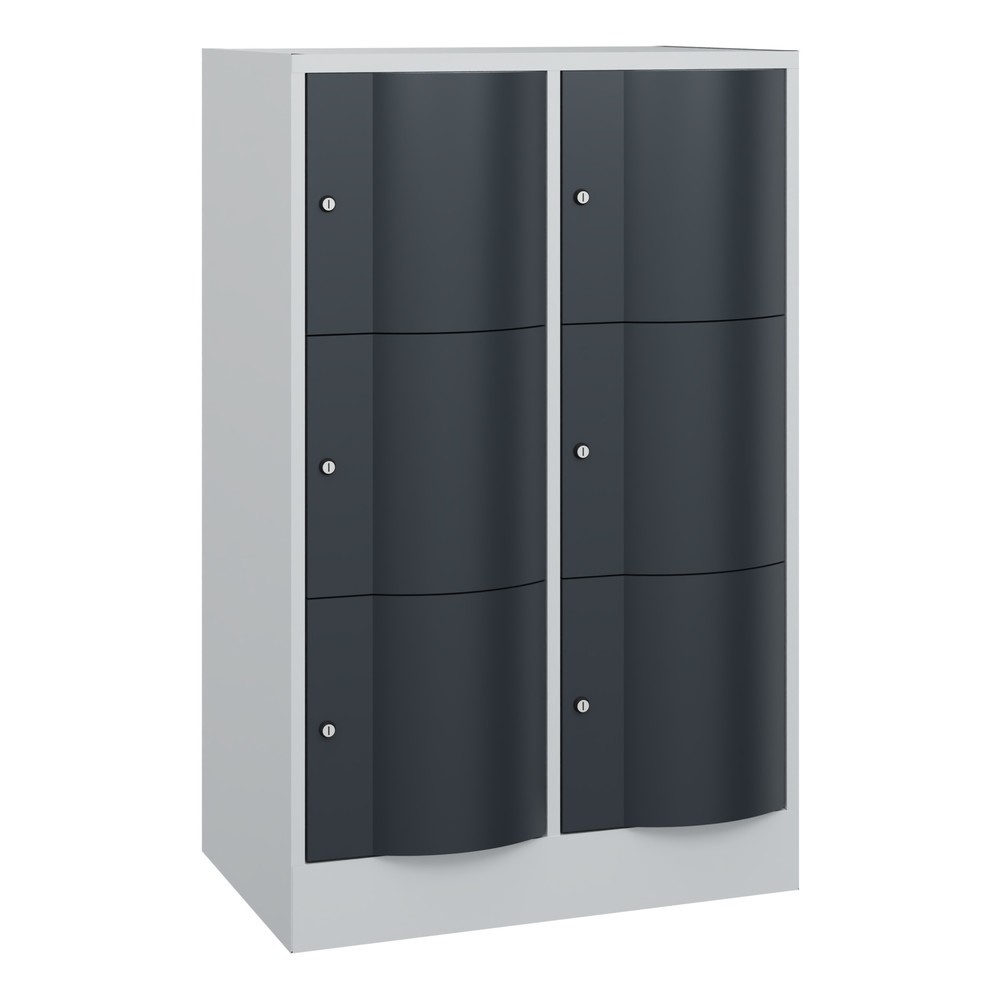 Produktabbildung: C+P Schließfachschrank mit "rabaukensicheren" Türen, 2 x 3 Fächer, HxBxT 1.225 x 770 x 540 mm, lichtgrau, anthrazitgrau
