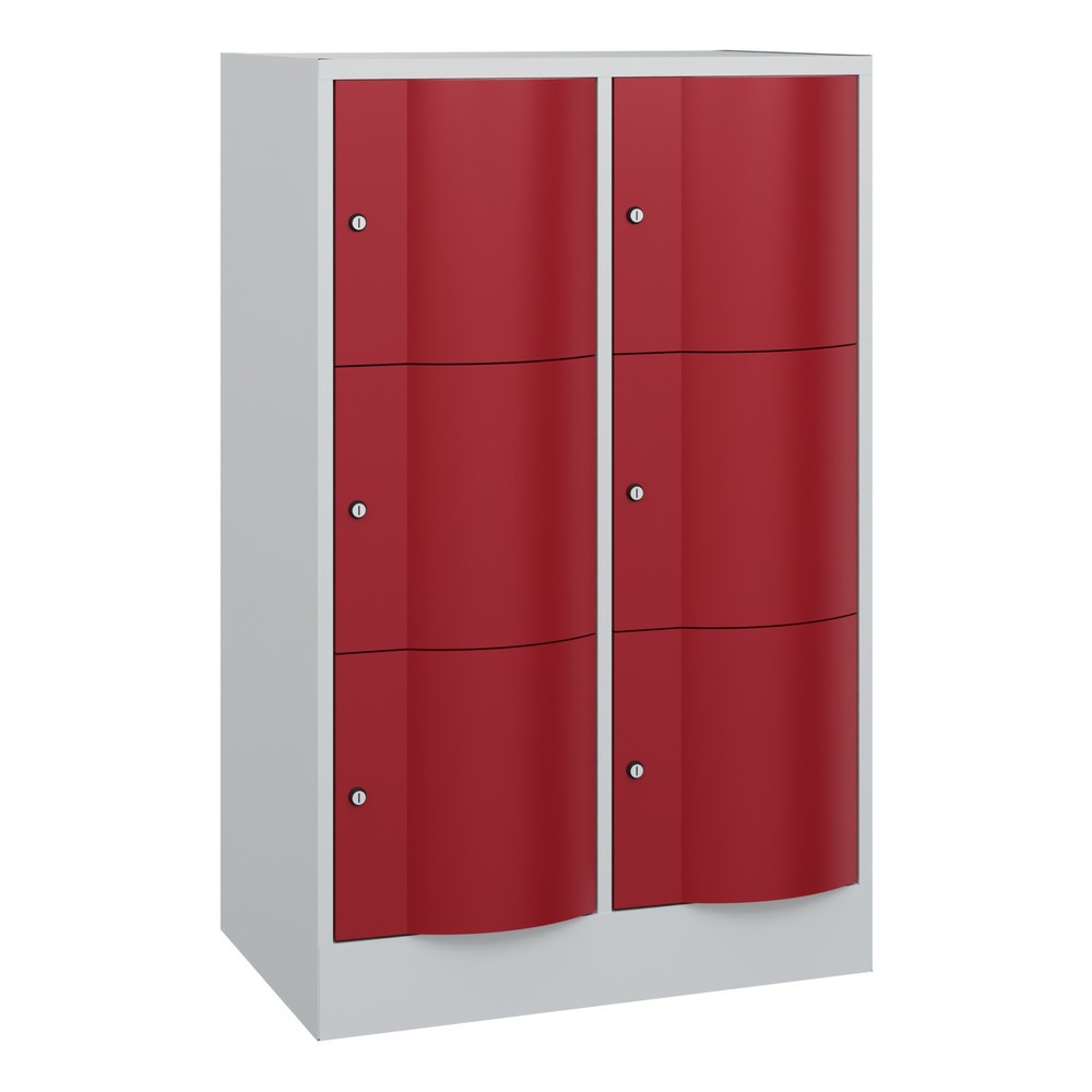 Produktabbildung Nr. 1: C+P Schließfachschrank mit "rabaukensicheren" Türen, 2 x 3 Fächer, HxBxT 1.225 x 770 x 540 mm, lichtgrau, rubinrot