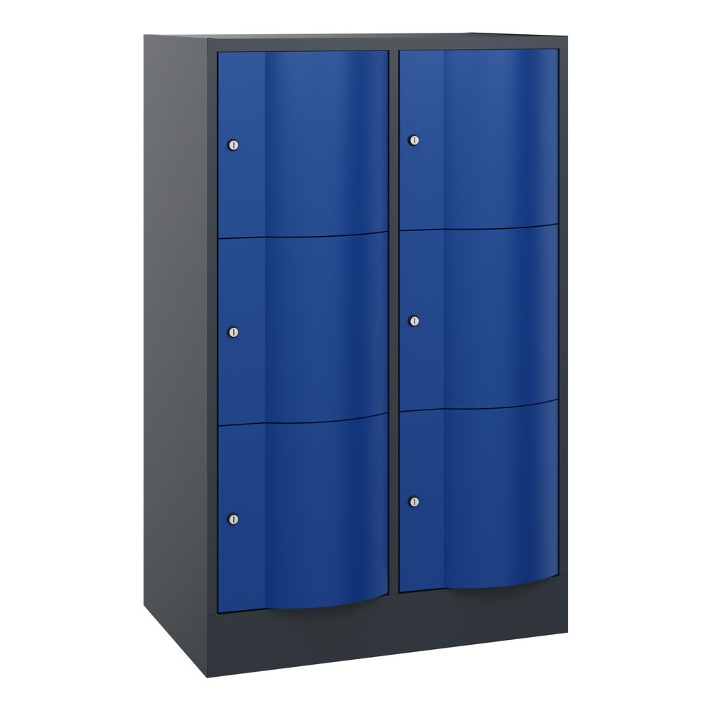Produktabbildung Nr. 1: C+P Schließfachschrank mit "rabaukensicheren" Türen, 2 x 3 Fächer, HxBxT 1.225 x 770 x 540 mm, anthrazitgrau, enzianblau