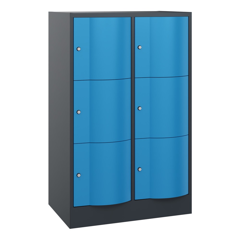 Produktabbildung Nr. 1: C+P Schließfachschrank mit "rabaukensicheren" Türen, 2 x 3 Fächer, HxBxT 1.225 x 770 x 540 mm, anthrazitgrau, lichtblau