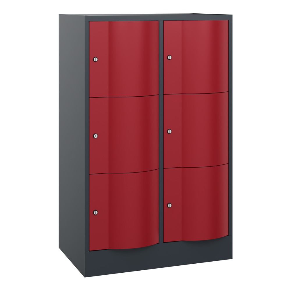 Produktabbildung Nr. 1: C+P Schließfachschrank mit "rabaukensicheren" Türen, 2 x 3 Fächer, HxBxT 1.225 x 770 x 540 mm, anthrazitgrau, rubinrot
