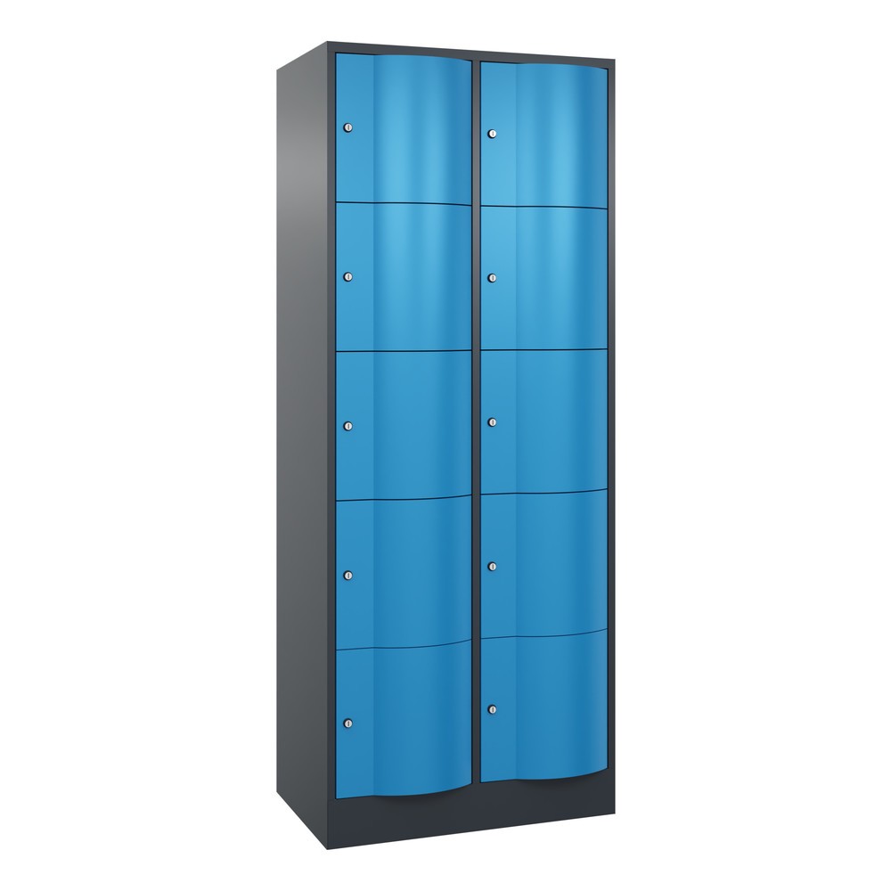 Produktabbildung: C+P Schließfachschrank mit 'rabaukensicheren' Türen, 2 x 5 Fächer, HxBxT 1.950 x 770 x 540 mm, anthrazitgrau, lichtblau