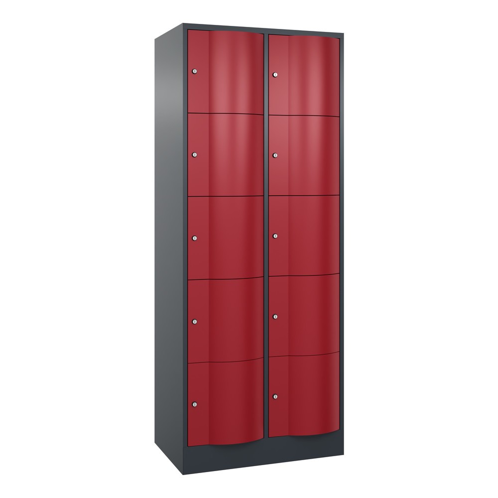 Produktabbildung Nr. 1: C+P Schließfachschrank mit 'rabaukensicheren' Türen, 2 x 5 Fächer, HxBxT 1.950 x 770 x 540 mm, anthrazitgrau, rubinrot