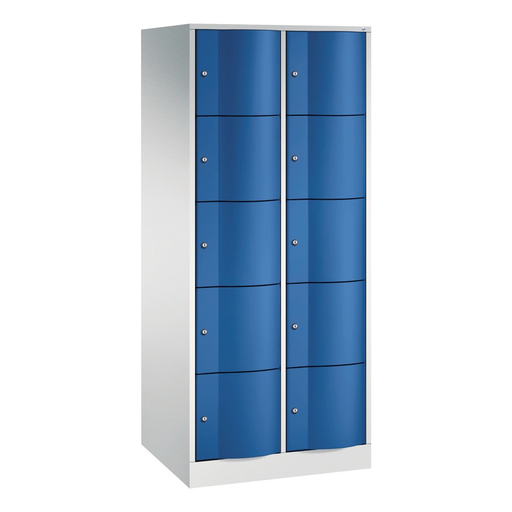 Produktabbildung: C+P Schließfachschrank mit "rabaukensicheren" Türen, 2 x 5 Fächer, HxBxT 1.950 x 770 x 640 mm, lichtgrau, enzianblau