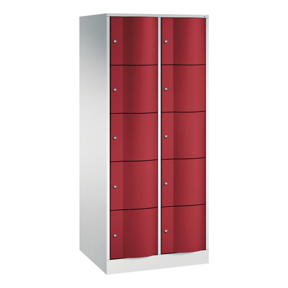 Produktabbildung Nr. 1: C+P Schließfachschrank mit "rabaukensicheren" Türen, 2 x 5 Fächer, HxBxT 1.950 x 770 x 640 mm, lichtgrau, rubinrot