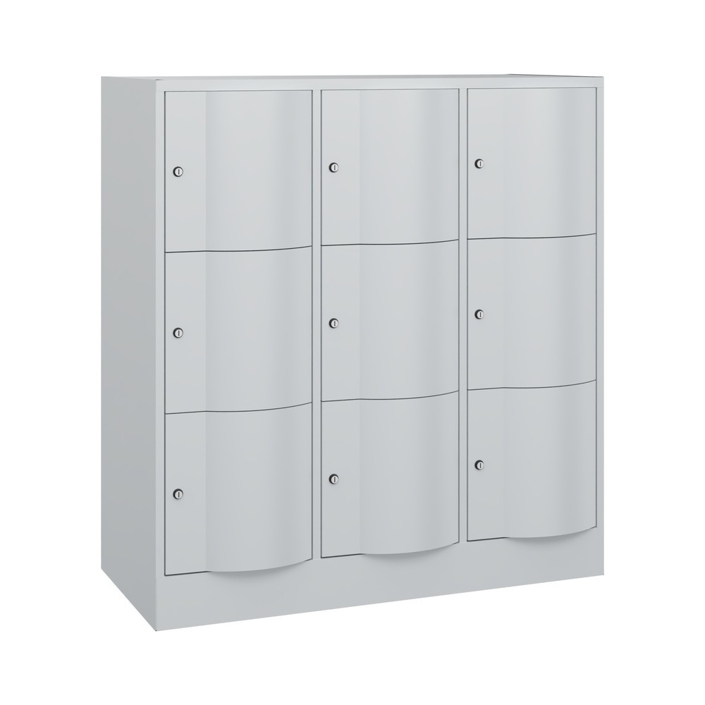 Produktabbildung: C+P Schließfachschrank mit "rabaukensicheren" Türen, 3 x 3 Fächer, HxBxT 1.225 x 1.150 x 540 mm, lichtgrau, lichtgrau