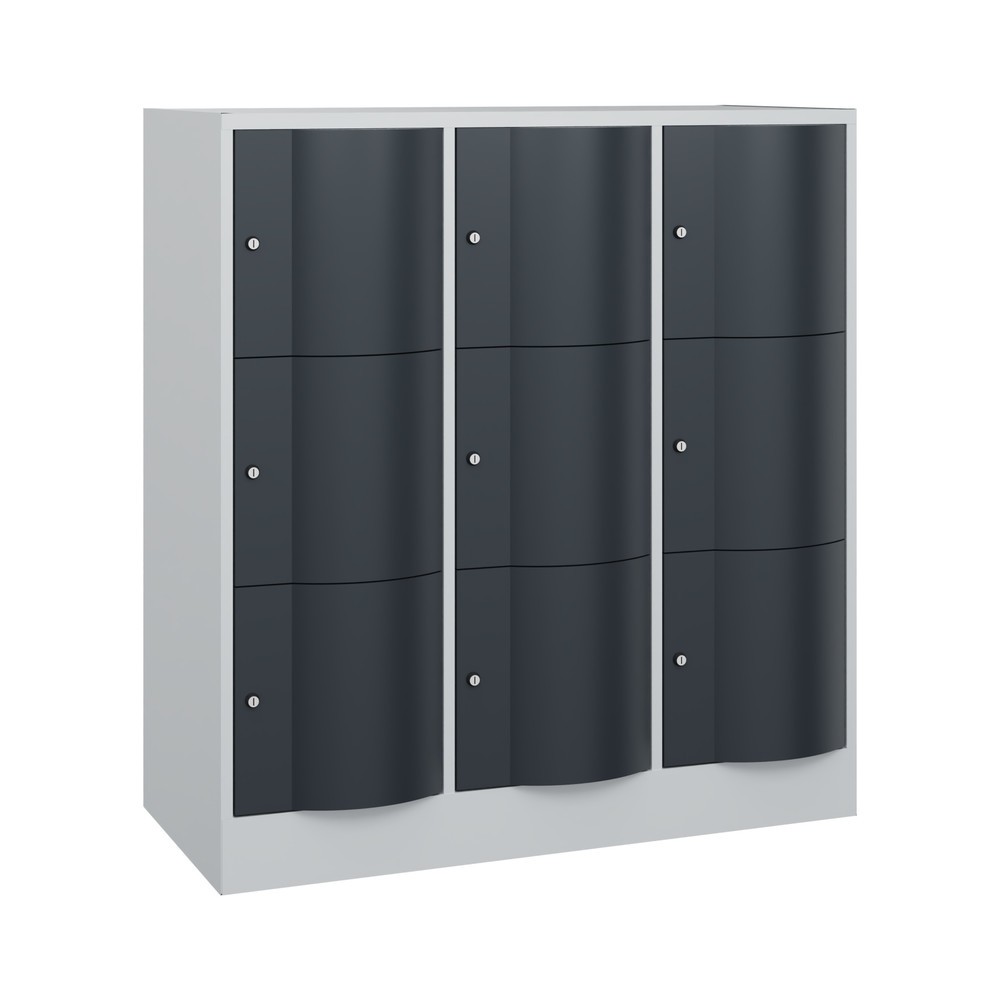 Produktabbildung: C+P Schließfachschrank mit "rabaukensicheren" Türen, 3 x 3 Fächer, HxBxT 1.225 x 1.150 x 540 mm, lichtgrau, anthrazitgrau