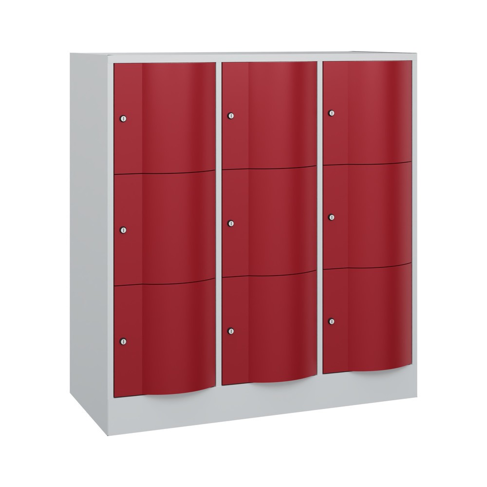 Produktabbildung Nr. 1: C+P Schließfachschrank mit "rabaukensicheren" Türen, 3 x 3 Fächer, HxBxT 1.225 x 1.150 x 540 mm, lichtgrau, rubinrot