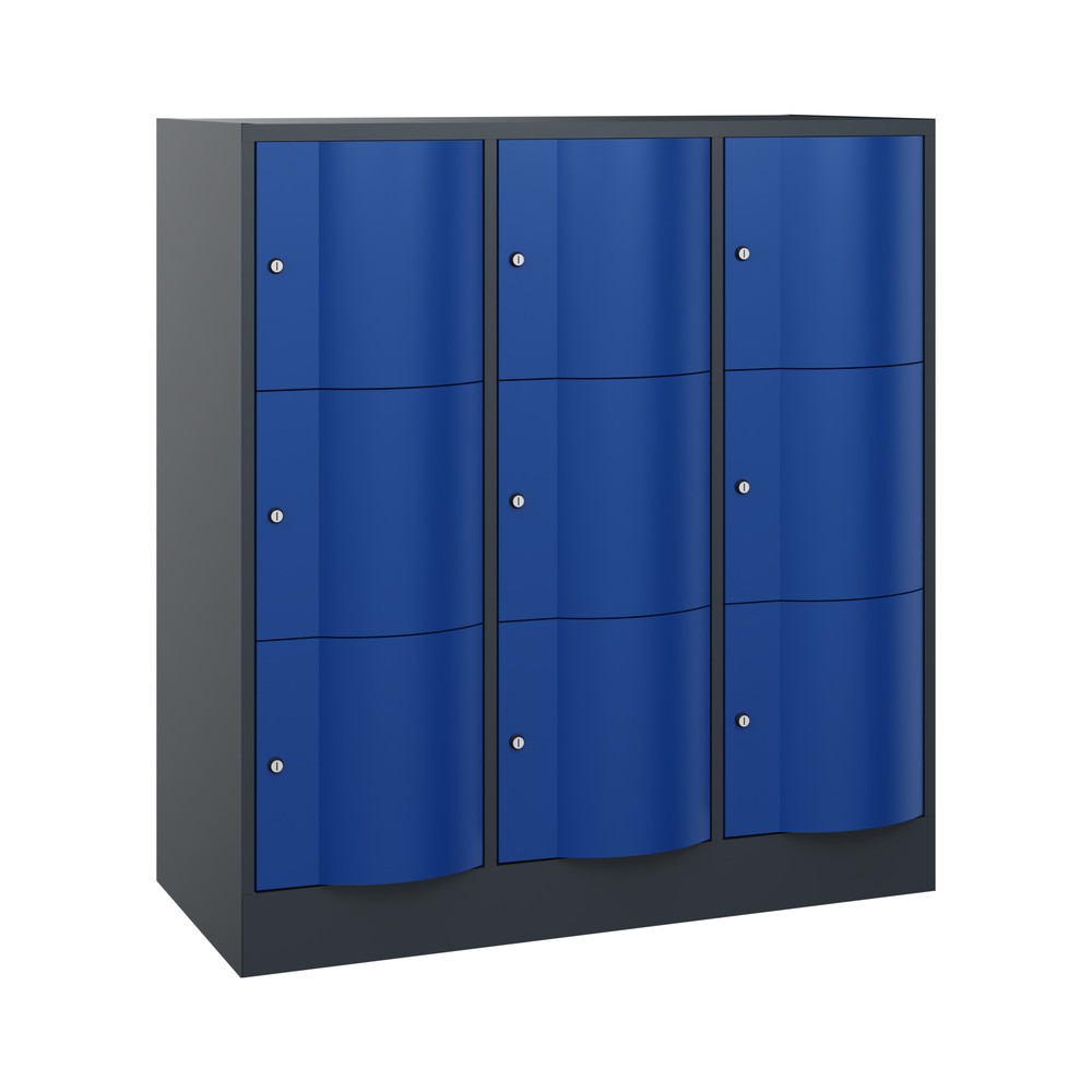 Produktabbildung Nr. 1: C+P Schließfachschrank mit "rabaukensicheren" Türen, 3 x 3 Fächer, HxBxT 1.225 x 1.150 x 540 mm, anthrazitgrau, enzianblau