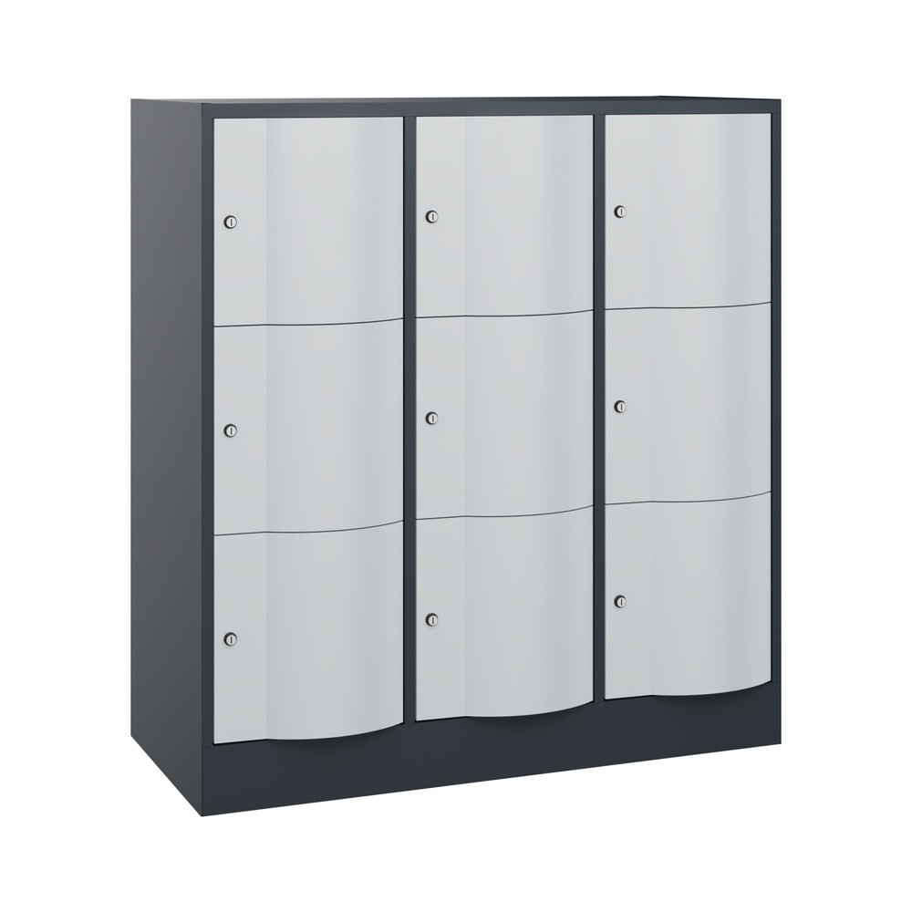 Produktabbildung Nr. 1: C+P Schließfachschrank mit "rabaukensicheren" Türen, 3 x 3 Fächer, HxBxT 1.225 x 1.150 x 540 mm, anthrazitgrau, lichtgrau
