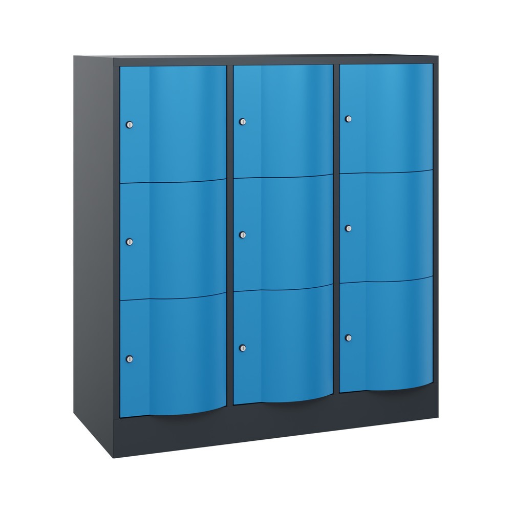 Produktabbildung Nr. 1: C+P Schließfachschrank mit "rabaukensicheren" Türen, 3 x 3 Fächer, HxBxT 1.225 x 1.150 x 540 mm, anthrazitgrau, lichtblau