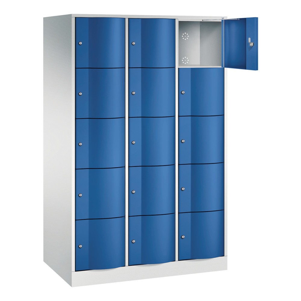 Produktabbildung Nr. 3: C+P Schließfachschrank mit 'rabaukensicheren' Türen, 3 x 5 Fächer, HxBxT 1.950 x 1.150 x 640 mm, lichtgrau, enzianblau