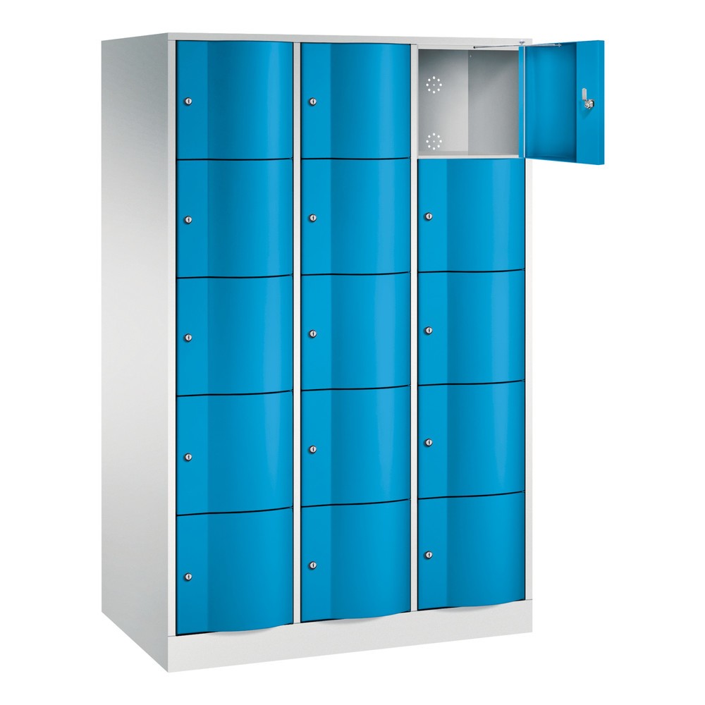 Produktabbildung Nr. 3: C+P Schließfachschrank mit 'rabaukensicheren' Türen, 3 x 5 Fächer, HxBxT 1.950 x 1.150 x 640 mm, lichtgrau, lichtblau
